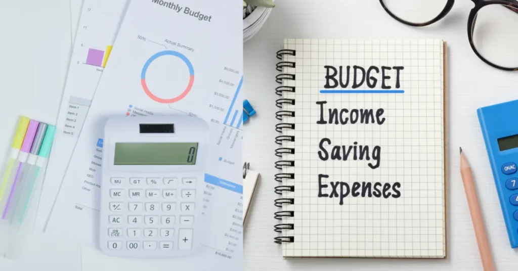 A monthly budget plan with a calculator and highlighters on a table, showcasing financial organization. Budgeting for Dummies