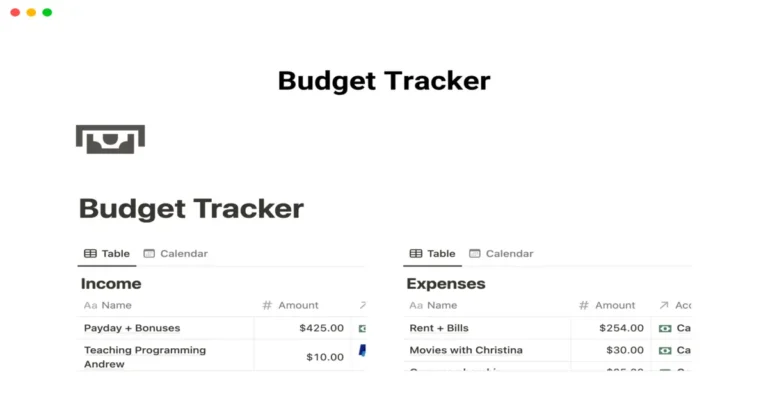 Notion Budget Template buget tracker