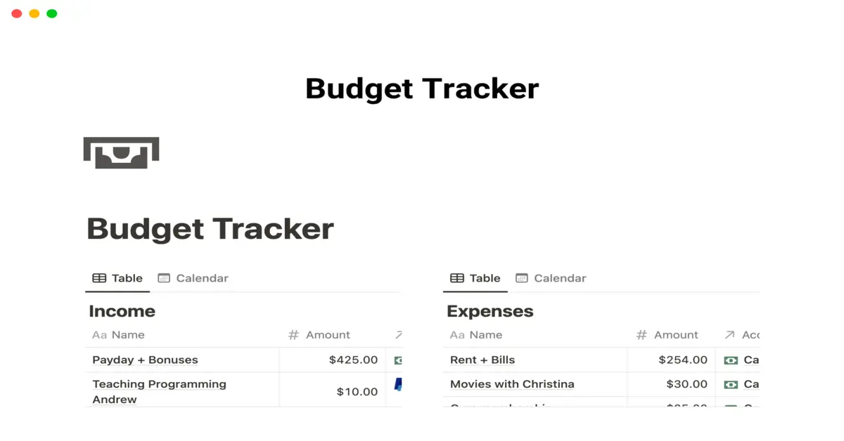 Notion Budget Template buget tracker