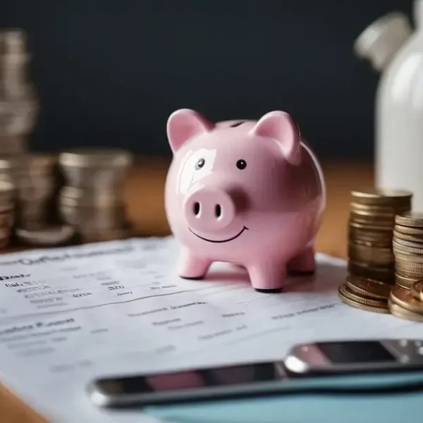 How To Save 4000 In 3 Months: A piggy bank sits on a table surrounded by a calendar, a stack of bills, and a jar of coins. A graph shows a steady increase in savings over three months