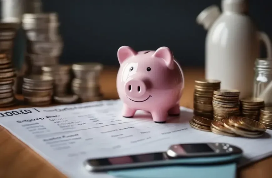 How To Save 4000 In 3 Months: A piggy bank sits on a table surrounded by a calendar, a stack of bills, and a jar of coins. A graph shows a steady increase in savings over three months