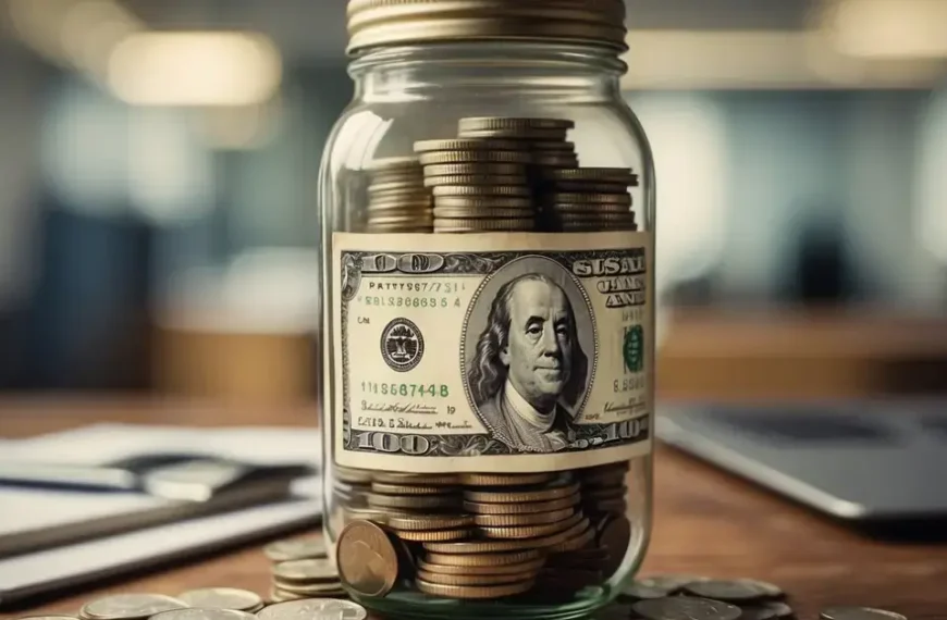 How To Save 5000 In 2 Months: A stack of money grows rapidly in a jar labeled "Savings" next to a calendar showing 2 months. A graph displays an upward trend